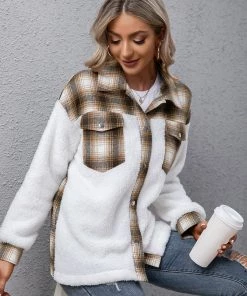 YBL Smaibulun | Plaid-Contrast Pocket Button-Up Jacket