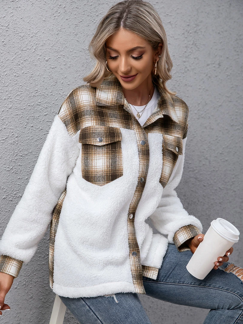 YBL Smaibulun | Plaid-Contrast Pocket Button-Up Jacket 1 YBL Smaibulun | Plaid-Contrast Pocket Button-Up Jacket