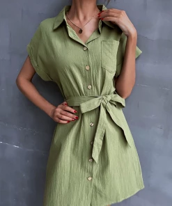 BFZY NEW ARRIVALS CRESSIDA LINEN Dress - Army Green