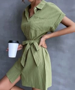 BFZY NEW ARRIVALS CRESSIDA LINEN Dress - Army Green