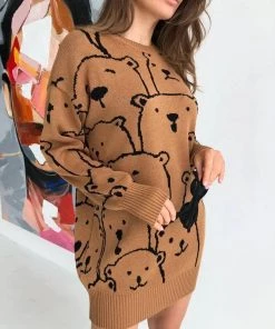 MY Smaibulun Doll | Smiley Polar Bear Brown Knit Sweater Dress New In Clothing