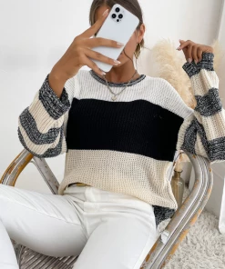 MY Smaibulun | Black Grey Stripe Block Sweater