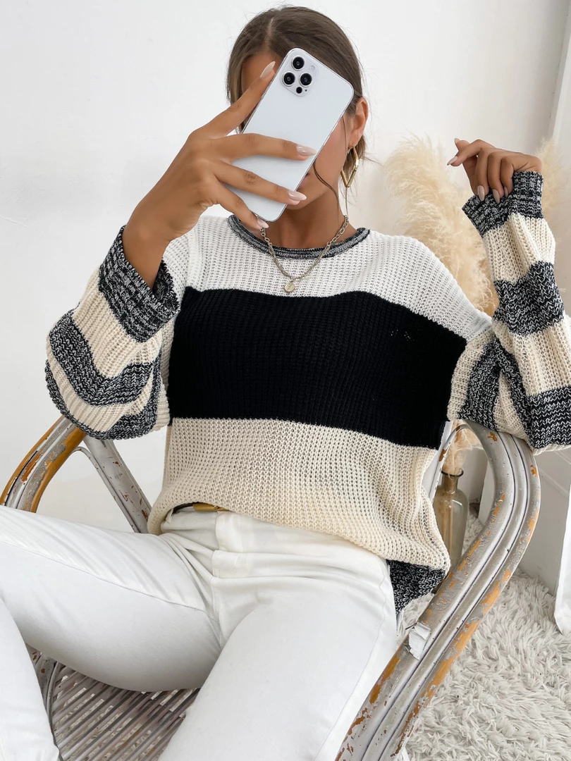 MY Smaibulun | Black Grey Stripe Block Sweater 1 MY Smaibulun | Black Grey Stripe Block Sweater