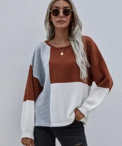 MY Smaibulun | Color Block Pattern Knit Sweater - Brown New In Clothing 12 MY Smaibulun | Color Block Pattern Knit Sweater - Brown New In Clothing