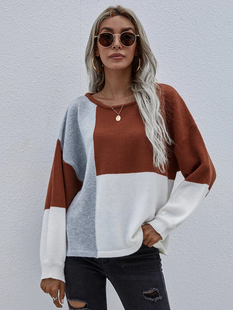 MY Smaibulun | Color Block Pattern Knit Sweater - Brown New In Clothing 6 MY Smaibulun | Color Block Pattern Knit Sweater - Brown New In Clothing