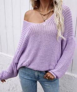 MY Smaibulun | Batwing Sleeve Low V-Neck Sweater - Lalic