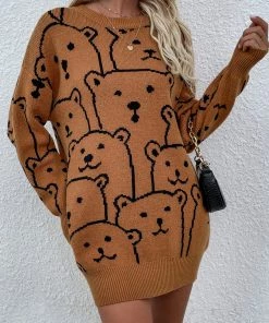 MY Smaibulun Doll | Smiley Polar Bear Brown Knit Sweater Dress New In Clothing