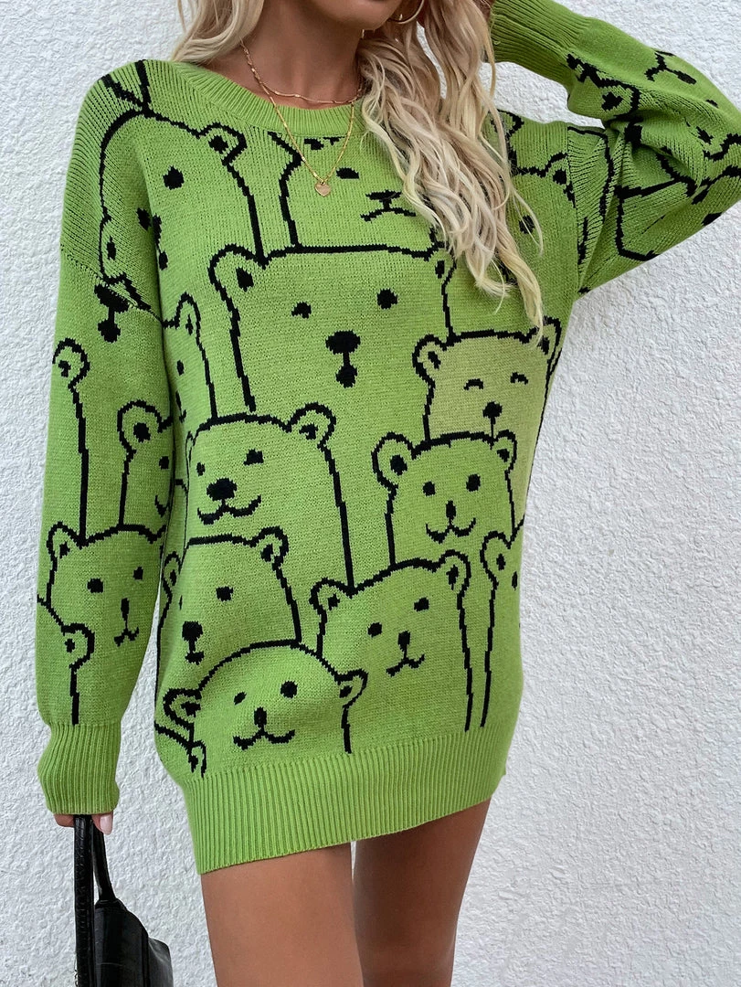 MY Smaibulun | Green Smiley Polar Bear Knit Sweater Dress New In Clothing 2 MY Smaibulun | Green Smiley Polar Bear Knit Sweater Dress New In Clothing