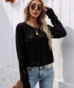 MY Smaibulun | Hollow Out Crochet Knit Top - Black New In Clothing