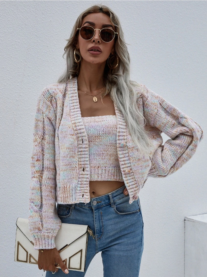 MY Smaibulun | Braid Sleeve Knit Cardigan Set - Purple 6 MY Smaibulun | Braid Sleeve Knit Cardigan Set - Purple