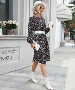 BFZY NEW ARRIVALS MADRIE Floral Midi Dress - Black