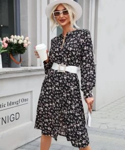 BFZY NEW ARRIVALS MADRIE Floral Midi Dress - Black