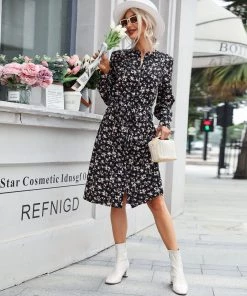 BFZY NEW ARRIVALS MADRIE Floral Midi Dress - Black