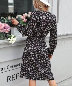 BFZY NEW ARRIVALS MADRIE Floral Midi Dress - Black