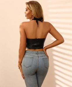 BFZY NEW ARRIVALS PU BLEND SACHA CROP TOP - BLACK