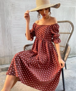 BFZY NEW ARRIVALS YASMIN POLKA DOT DRESS - BROWN