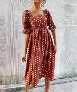 BFZY NEW ARRIVALS YASMIN POLKA DOT DRESS - BROWN