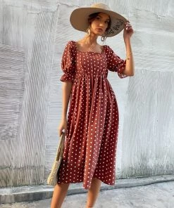 BFZY NEW ARRIVALS YASMIN POLKA DOT DRESS - BROWN