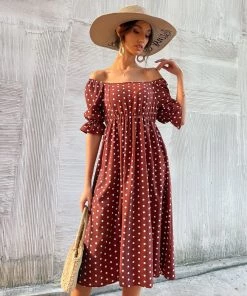 BFZY NEW ARRIVALS YASMIN POLKA DOT DRESS - BROWN