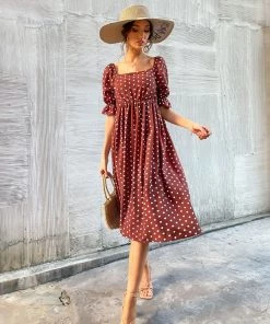 BFZY NEW ARRIVALS YASMIN POLKA DOT DRESS - BROWN