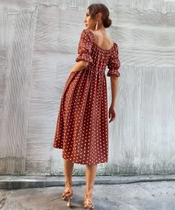 BFZY NEW ARRIVALS YASMIN POLKA DOT DRESS - BROWN