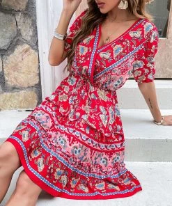 BFZY RICARDA DRESS - RED PRINT