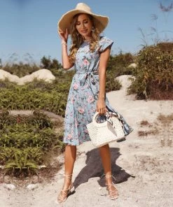 BFZY HOLTA MIDI DRESS - BLUE PRINT NEW ARRIVALS