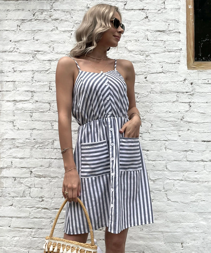 BFZY NEW ARRIVALS MADELYN LINEN DRESS - GRAY STRIPE 5 BFZY NEW ARRIVALS MADELYN LINEN DRESS - GRAY STRIPE