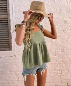BFZY GRACIELA LINEN TOP - GREEN NEW ARRIVALS