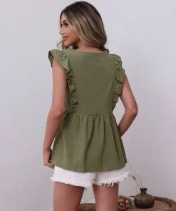 BFZY NEW ARRIVALS AULLY LINEN TOP - ARMY GREEN 9 BFZY NEW ARRIVALS AULLY LINEN TOP - ARMY GREEN
