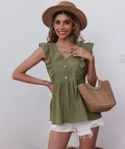 BFZY NEW ARRIVALS AULLY LINEN TOP - ARMY GREEN 10 BFZY NEW ARRIVALS AULLY LINEN TOP - ARMY GREEN