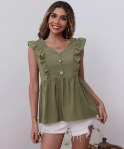 BFZY NEW ARRIVALS AULLY LINEN TOP - ARMY GREEN 12 BFZY NEW ARRIVALS AULLY LINEN TOP - ARMY GREEN