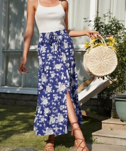 BFZY NEW ARRIVALS BLUEY MAXI SKIRT - BLUE PRINT