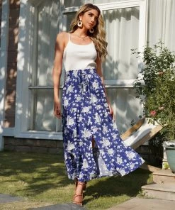 BFZY NEW ARRIVALS BLUEY MAXI SKIRT - BLUE PRINT