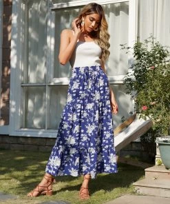BFZY NEW ARRIVALS BLUEY MAXI SKIRT - BLUE PRINT