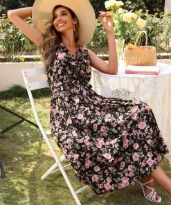 BFZY NEW ARRIVALS NICOLENE MAXI DRESS - BLACK PRINT