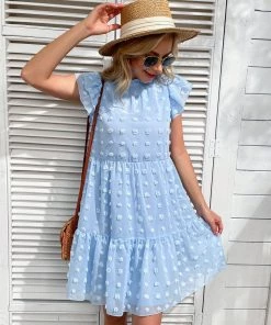 BFZY NEW ARRIVALS JIMENA SWISS DOT MINI DRESS - BLUE