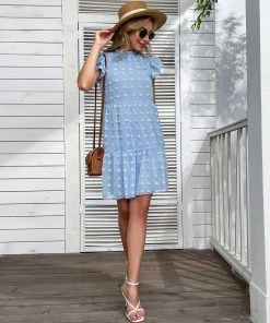 BFZY NEW ARRIVALS JIMENA SWISS DOT MINI DRESS - BLUE