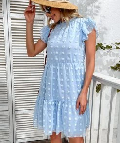 BFZY NEW ARRIVALS JIMENA SWISS DOT MINI DRESS - BLUE