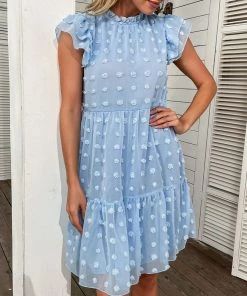 BFZY NEW ARRIVALS JIMENA SWISS DOT MINI DRESS - BLUE