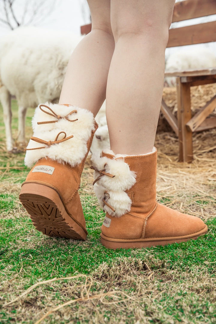 XH SMAIBULUN UGG™ | Back Woollen Bow Suede Boots – Chestnut 7 XH SMAIBULUN UGG™ | Back Woollen Bow Suede Boots – Chestnut