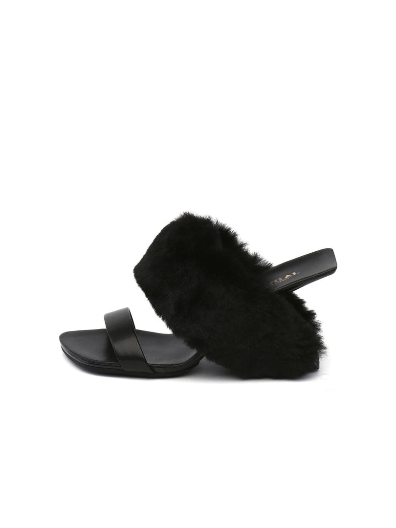 Jady Rose JadyRose | Faux Fur Strap Leather Wedge Sandal - Black New In Shoes 3 Jady Rose JadyRose | Faux Fur Strap Leather Wedge Sandal - Black New In Shoes