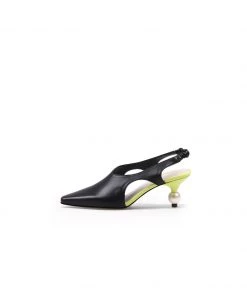 Jady Rose NEW ARRIVALS JadyRose | Pearl Heel Cut-Out Leather Black Slingback