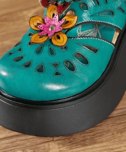 JF SOFFIA | GEOMETRY PERFORATED TEAL LEATHER MULE
