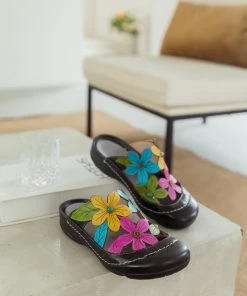 RXD SOFFIA | SUMMER BLOOM BLACK LEATHER SANDAL NEW ARRIVALS