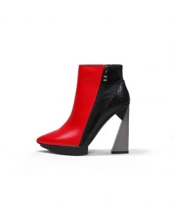 Jady Rose New In Shoes JadyRose | Red Black Block Heel Zip Genuine Leather Boot