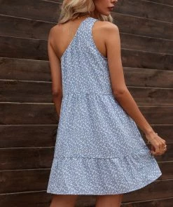 BBYS Floral One-Shoulder Casual Dress - Blue New In Clothing