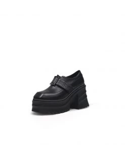 Jady Rose JadyRose | Black Matte Leather Chunky Heel Loafer NEW ARRIVALS