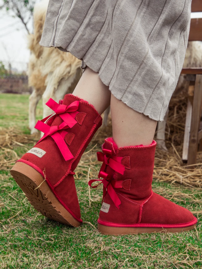 XH NEW ARRIVALS SMAIBULUN UGG™ | Double-Bow Back Ribbon Suede Boots - Crimson 7 XH NEW ARRIVALS SMAIBULUN UGG™ | Double-Bow Back Ribbon Suede Boots - Crimson