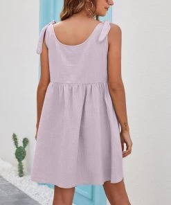 BBYS New In Clothing Tie-Bow Strap Side Pocket Linen Shift Dress - Mauve 9 BBYS New In Clothing Tie-Bow Strap Side Pocket Linen Shift Dress - Mauve